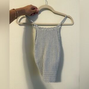 Hollister Light Gray Crochet Halter Knit Top